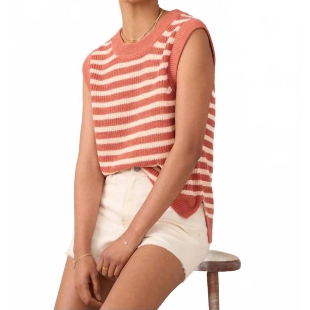 Faherty Miramar Linen Sweater Tank NWT size Small in Sandstone Stripe Sleeveless - Picture 13 of 13
